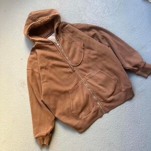 Brandy Melville Oversized Brown Zip Up L /‎ XL Womens Gorpcore Hoodie Sweatshirt